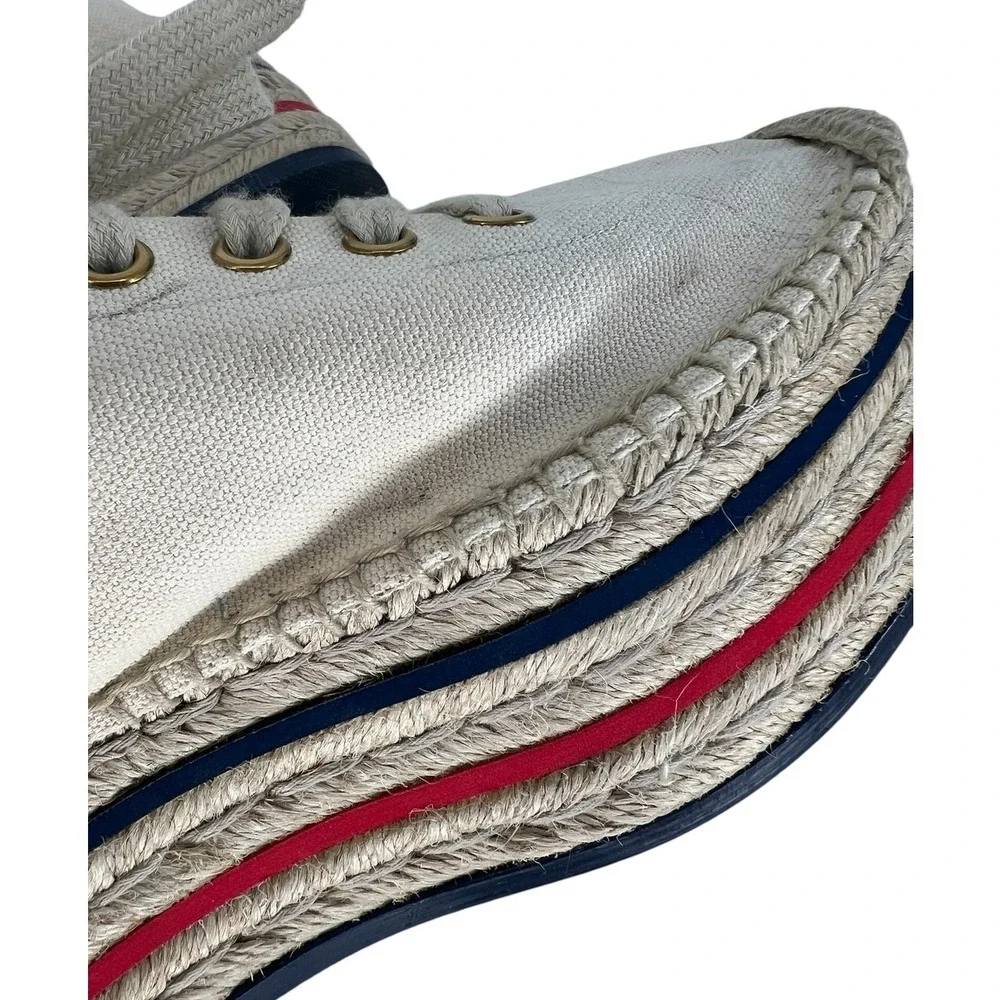 Gucci Cream Canvas Platform Espadrille Sneakers with Red and Green Stripes